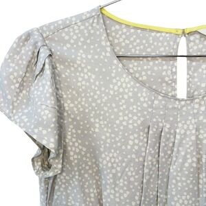 BODEN Silk Blend Leaf Print Cap Sleeve Blouse • 4 • gray, white
